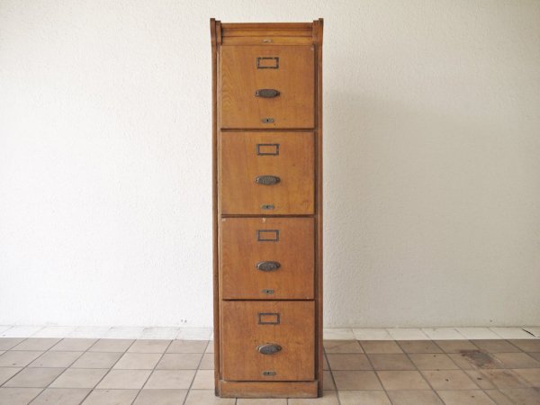 ベルギーヴィンテージ Belgian Vintage オーク材 ファイリングキャビネット 4段 フルーオープン仕様 希少品 店舗什器 ◇