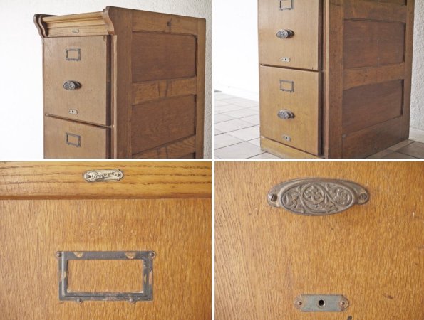 ベルギーヴィンテージ Belgian Vintage オーク材 ファイリングキャビネット 4段 フルーオープン仕様 希少品 店舗什器 ◇