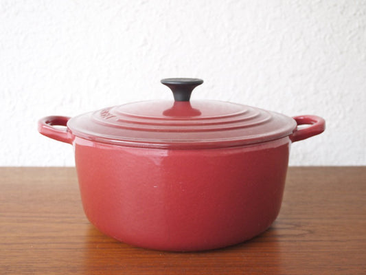 ルクルーゼ LE CREUSET ココットロンド 両手鍋 22cm スチーマー付 アイアン ホーロー フランボワーズ 廃番カラー フランス ◇