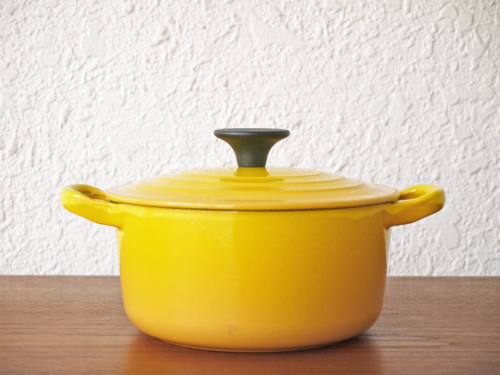 ルクルーゼ LE CREUSET ココットロンド 両手鍋 16cm アイアン ホーロー ディジョンイエロー 廃番カラー フランス ◇