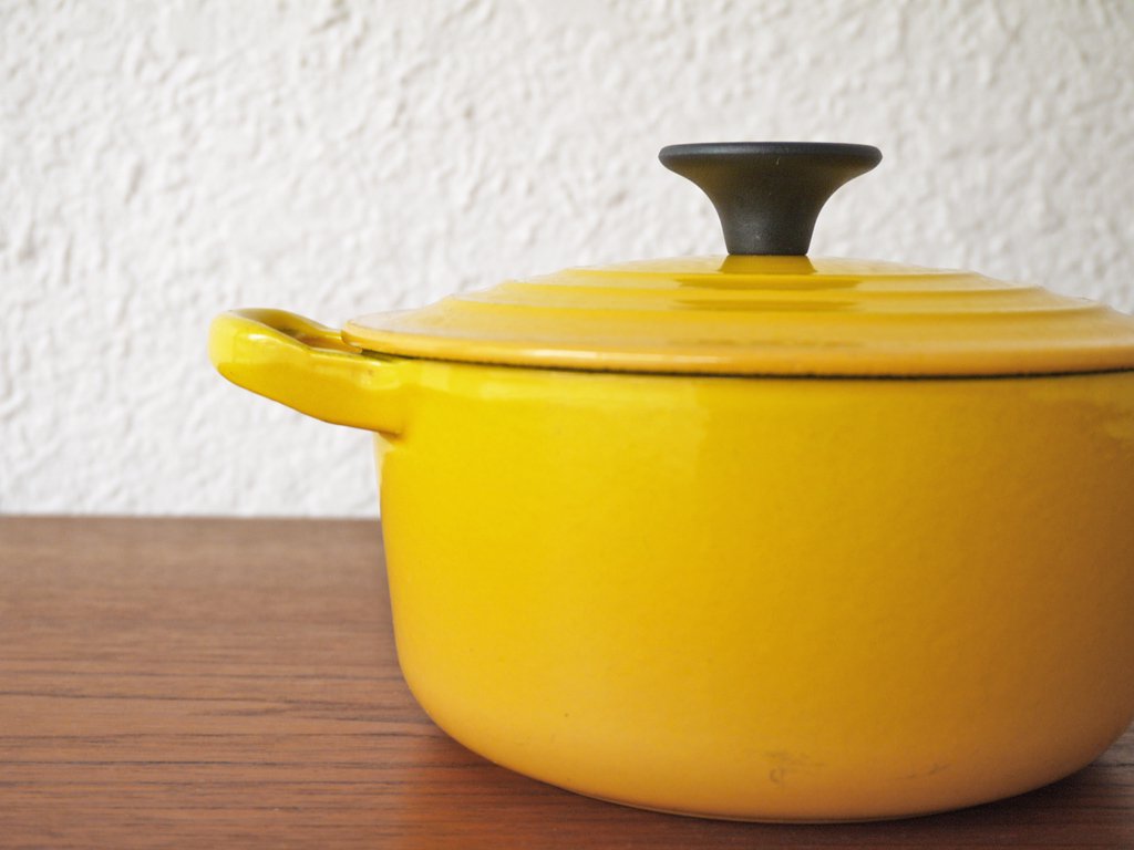 ルクルーゼ LE CREUSET ココットロンド 両手鍋 16cm アイアン ホーロー ディジョンイエロー 廃番カラー フランス ◇