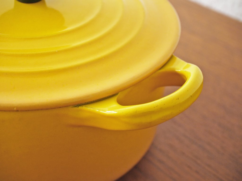 ルクルーゼ LE CREUSET ココットロンド 両手鍋 16cm アイアン ホーロー ディジョンイエロー 廃番カラー フランス ◇