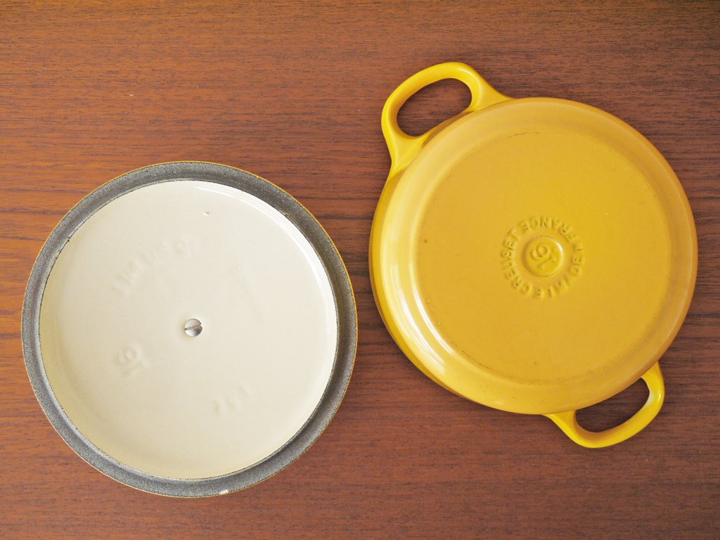 ルクルーゼ LE CREUSET ココットロンド 両手鍋 16cm アイアン ホーロー ディジョンイエロー 廃番カラー フランス ◇