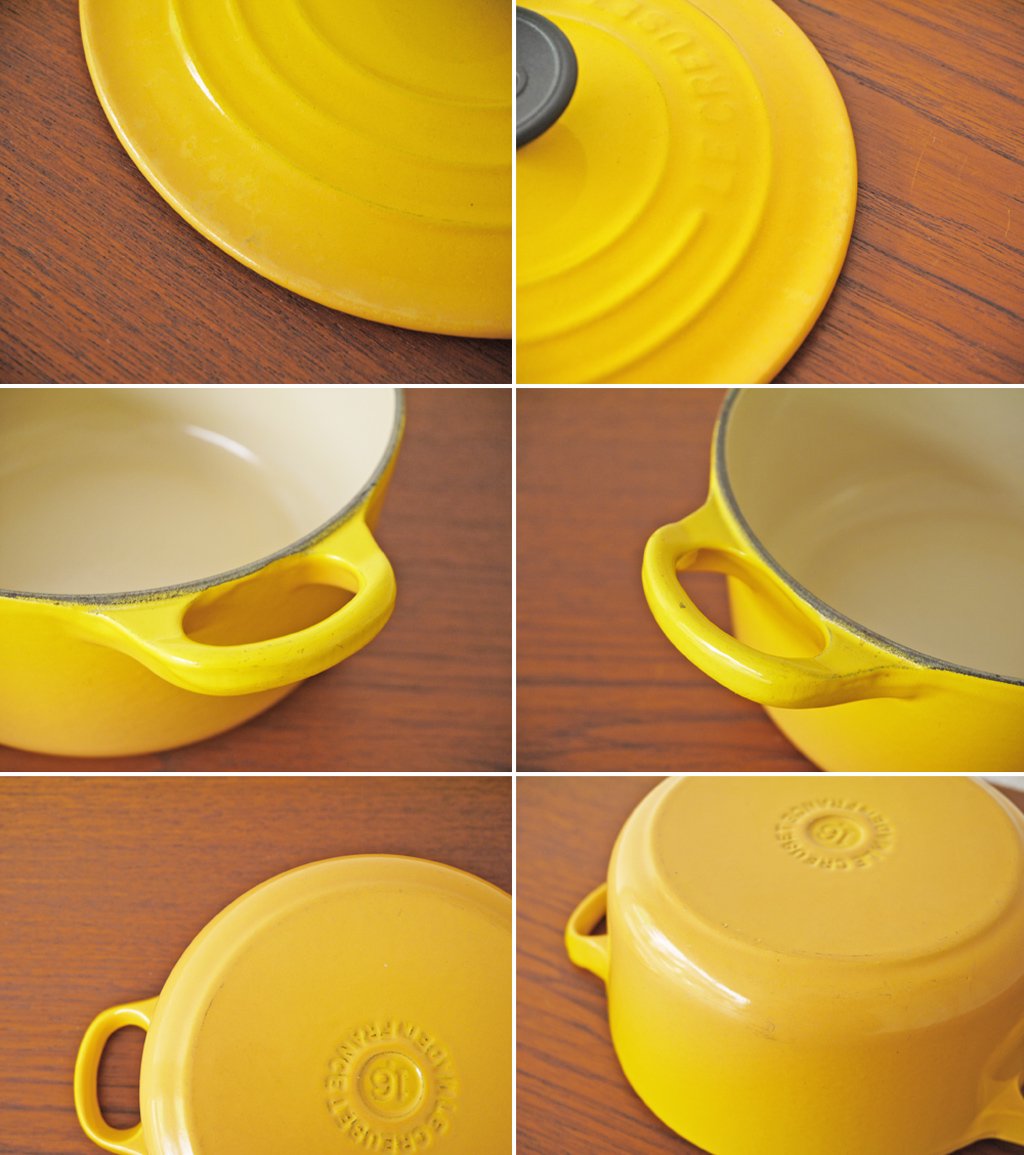 ルクルーゼ LE CREUSET ココットロンド 両手鍋 16cm アイアン ホーロー ディジョンイエロー 廃番カラー フランス ◇