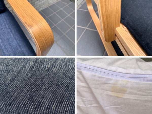 無印良品 MUJI リビングでもダイニングでもつかえるソファチェア 1人掛け アーム付 オーク材 綿デニム プライウッドフレーム ■