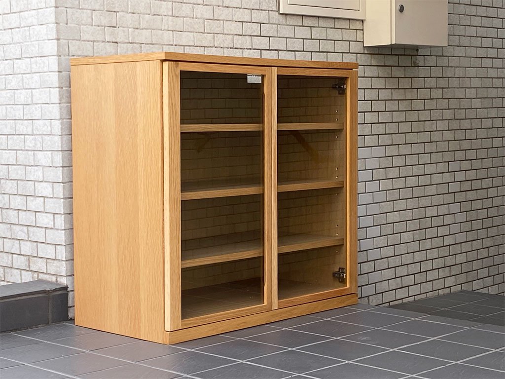 無印良品 MUJI 木製ガラスキャビネット 食器棚 カップボード オーク材 ナチュラル ■