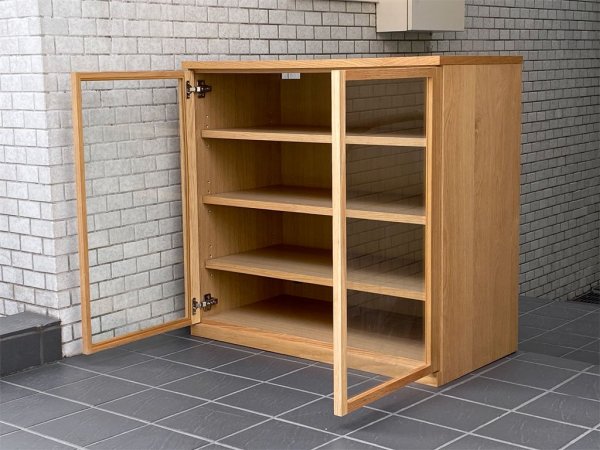 無印良品 MUJI 木製ガラスキャビネット 食器棚 カップボード オーク材 ナチュラル ■
