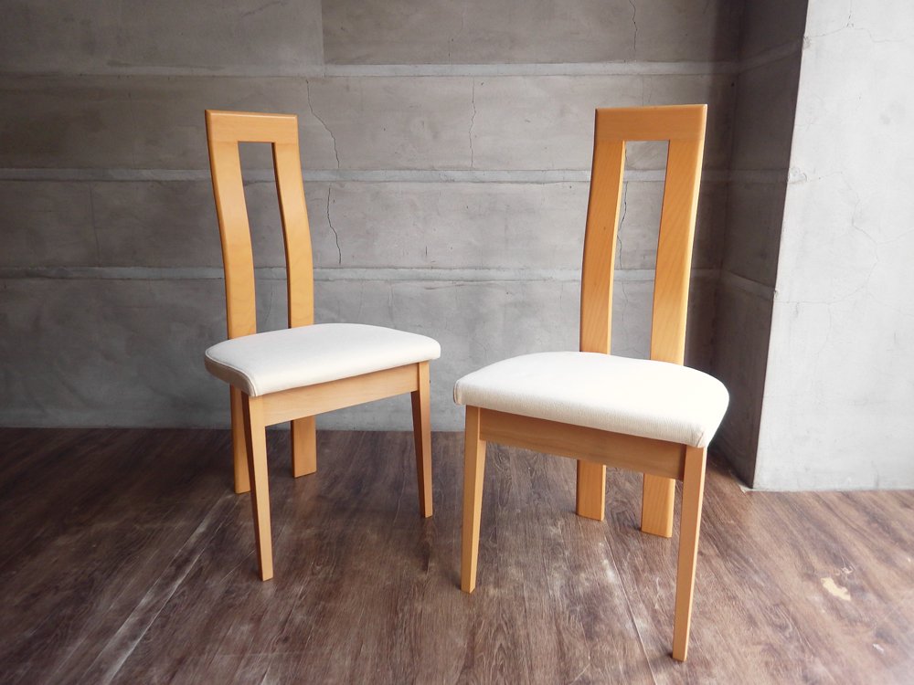 モダンデザイン Modern Design ダイニングチェア 2脚セット ハイバック ファブリック ビーチ材 ナチュラル ♪