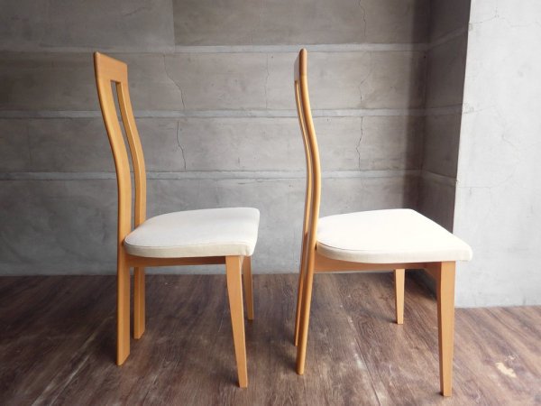 モダンデザイン Modern Design ダイニングチェア 2脚セット ハイバック ファブリック ビーチ材 ナチュラル ♪