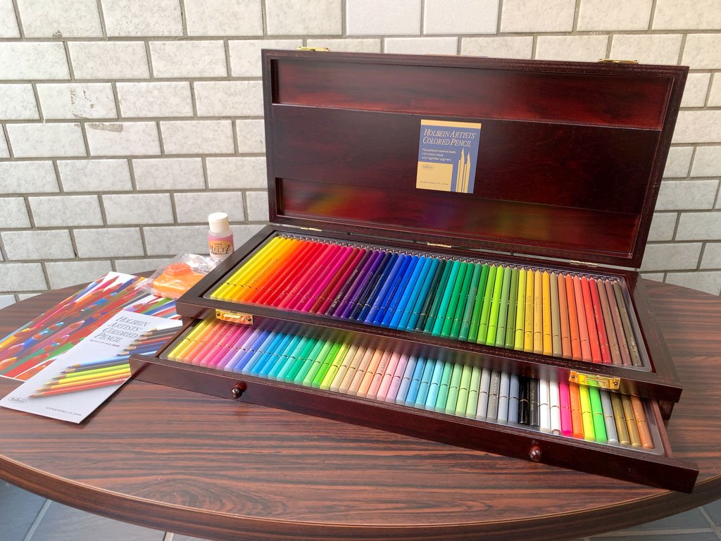 ホルベイン holbein アーチスト色鉛筆 100色セット 木函入 ARTISTS COLORED PENCIL 100 colors 画材 絵画用品 美術 美品 未使用 箱付 ■
