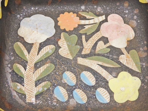 鹿児島睦 Makoto Kagoshima 深鉢 ボウル W28cm スクエア 花柄 絵付け ハンドメイド 現代作家 金継ぎ 修復痕有 ●