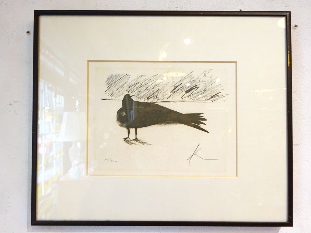 黒田 征太郎 SEITARO KURODA リトグラフ 版画 烏 カラス 額入り 1982年 371/500 エディション ★
