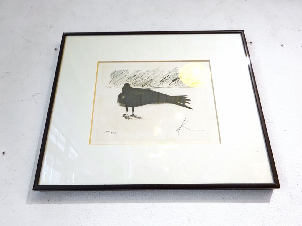 黒田 征太郎 SEITARO KURODA リトグラフ 版画 烏 カラス 額入り 1982年 371/500 エディション ★