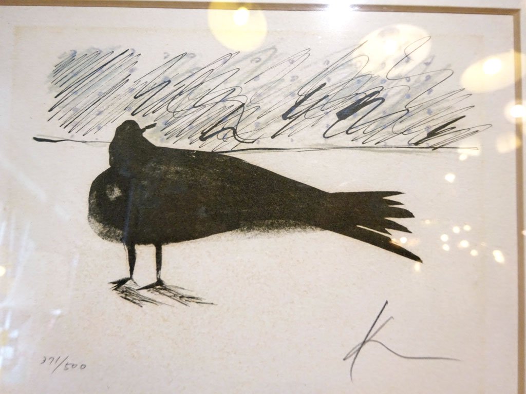 黒田 征太郎 SEITARO KURODA リトグラフ 版画 烏 カラス 額入り 1982年 371/500 エディション ★