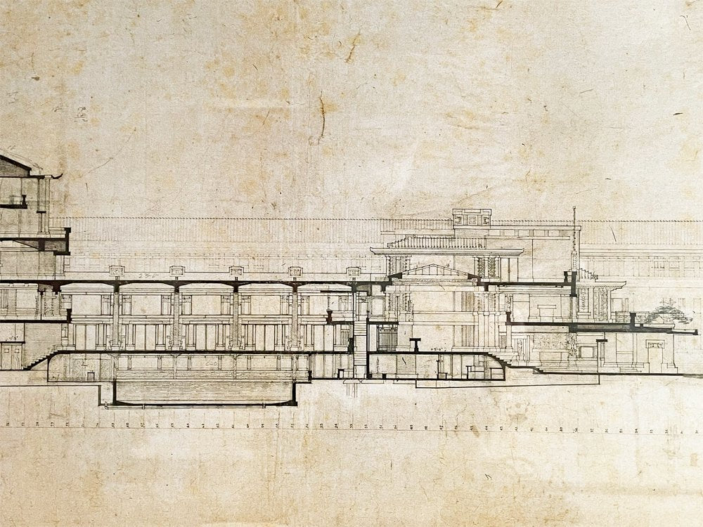 フランク・ロイド・ライト Frank Lloyd Wright 旧帝国ホテル The Imperial Hotel 立体図面 ARCHITECT ポスター オフセットプリント W106cm 額装品 ●