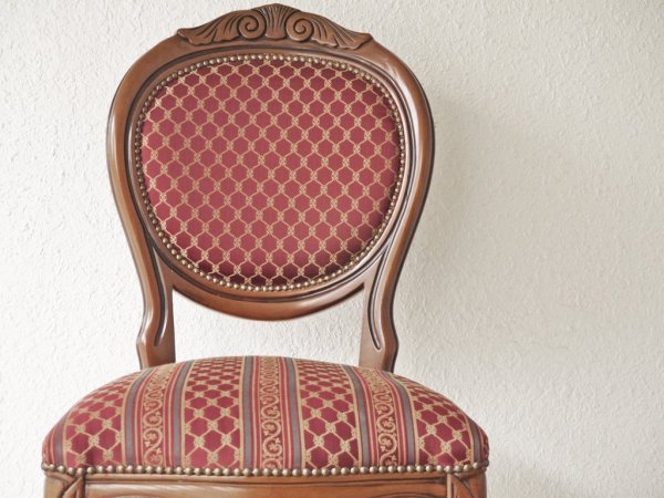 ヨーロピアンクラシカル デザイン European Classical design 木製 ダイニングチェア 猫脚 ファブリック イタリア ロココ調 B ◇