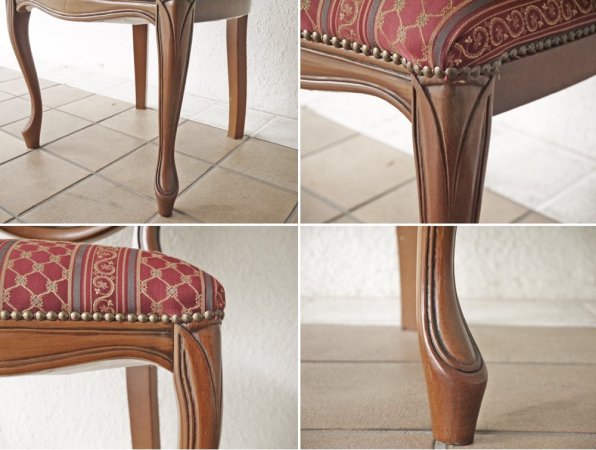 ヨーロピアンクラシカル デザイン European Classical design 木製 ダイニングチェア 猫脚 ファブリック イタリア ロココ調 B ◇