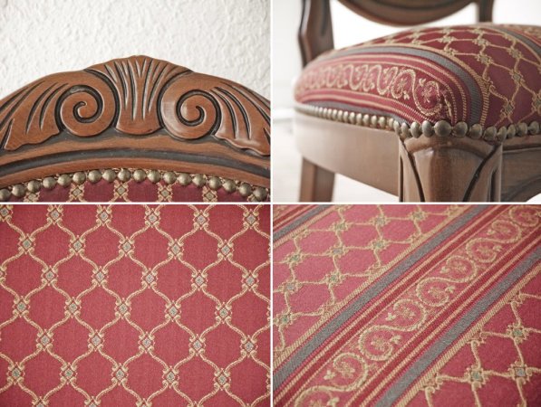 ヨーロピアンクラシカル デザイン European Classical design 木製 ダイニングチェア 猫脚 ファブリック イタリア ロココ調 B ◇