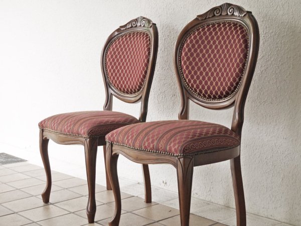 ヨーロピアンクラシカル デザイン European Classical design 木製 ダイニングチェア 猫脚 ファブリック イタリア ロココ調 B ◇