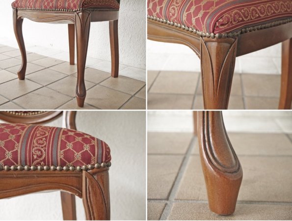 ヨーロピアンクラシカル デザイン European Classical design 木製 ダイニングチェア 猫脚 ファブリック イタリア ロココ調 A ◇