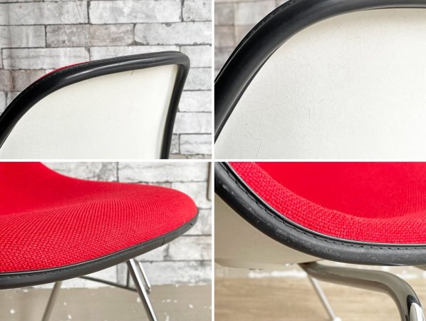 ハーマンミラー Herman Miller ビンテージ サイドシェルチェア スタッキングベース DSS ナローマウント ジラルド生地 Hopsak レッド M.F.S製 イームズ ●