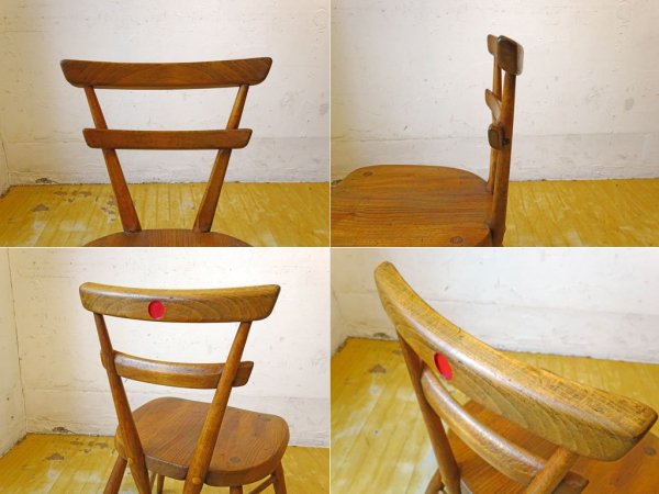 アーコール ERCOL ビンテージ ダブルバックチェア レッドドット 赤 キッズチェア エルム材 スタッキング UK Vintage ★