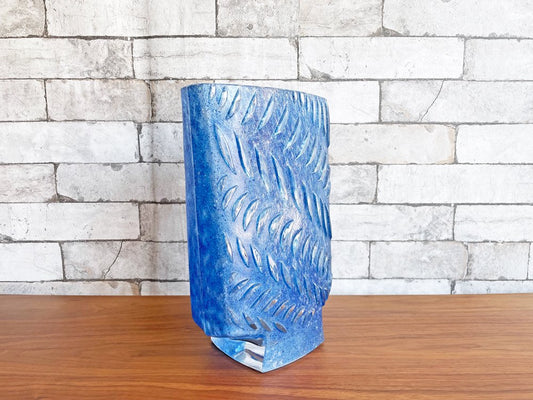 ドーム Daum フラワーベース 花瓶 花器 ガラス ブルー H30cm フランス ●