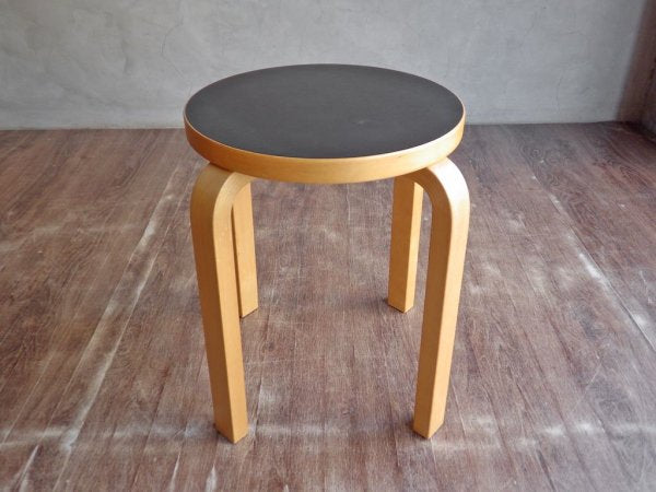 アルテック Artek Stool60 スツール バーチ材 リノリウム ブラック アルヴァ・アアルト Alvar Aalto 北欧家具 B ♪