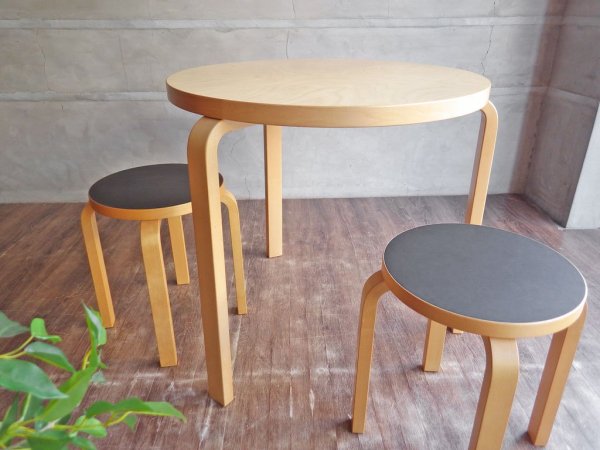 アルテック Artek Stool60 スツール バーチ材 リノリウム ブラック アルヴァ・アアルト Alvar Aalto 北欧家具 B ♪