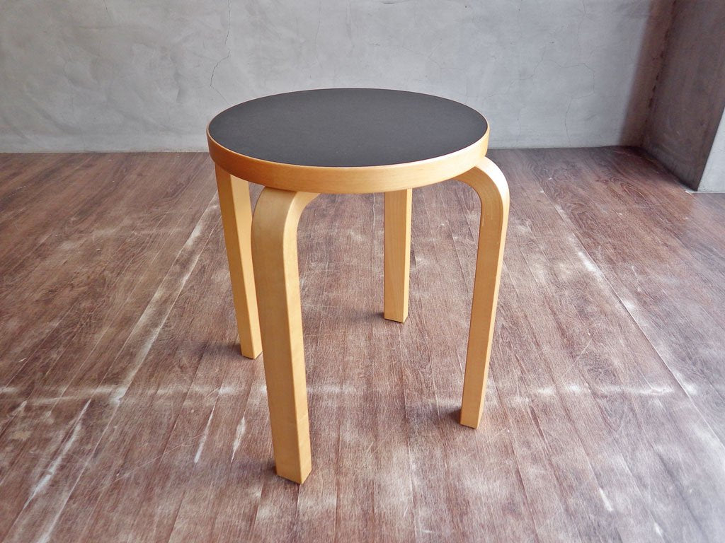 アルテック Artek Stool60 スツール バーチ材 リノリウム ブラック アルヴァ・アアルト Alvar Aalto 北欧家具 A ♪