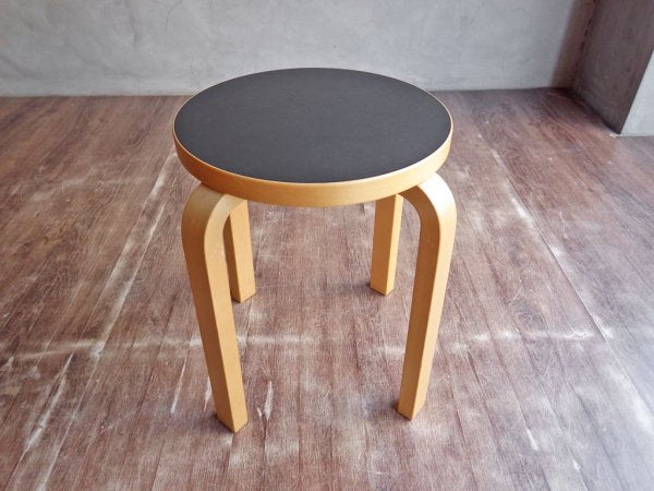 アルテック Artek Stool60 スツール バーチ材 リノリウム ブラック アルヴァ・アアルト Alvar Aalto 北欧家具 A ♪