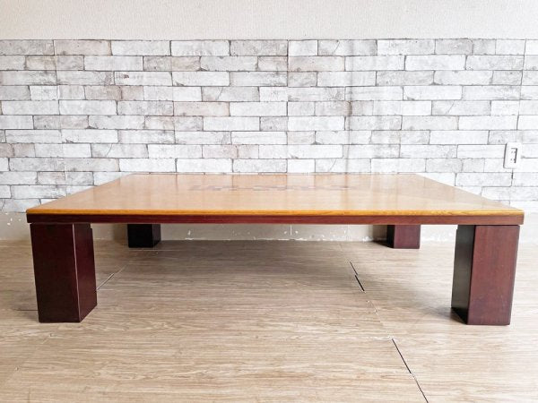 和モダン 木製 ローテーブル センターテーブル 座卓 W135cm 組木天板 レトロデザイン ●