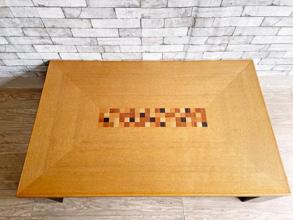 和モダン 木製 ローテーブル センターテーブル 座卓 W135cm 組木天板 レトロデザイン ●