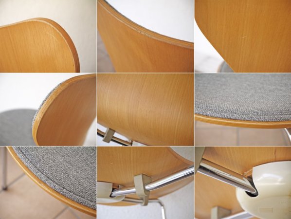 フリッツハンセン Fritz Hansen セブンチェア フロントパティング新品張替品 NC126 グレー アルネ・ヤコブセン Arne Jacobsen デンマーク 北欧家具 A ◇