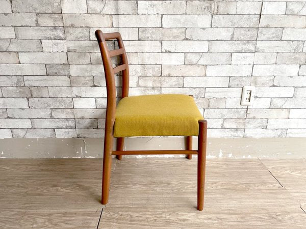 北欧ビンテージ Scandinavian vintage チーク無垢材 ダイニングチェア ファブリック イエロー 補修痕有 現状品 ●