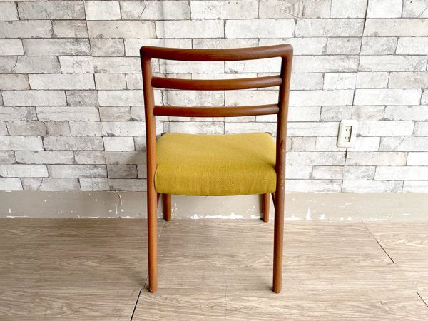 北欧ビンテージ Scandinavian vintage チーク無垢材 ダイニングチェア ファブリック イエロー 補修痕有 現状品 ●