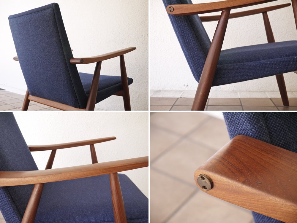 ゲタマ GETAMA GE260 ビンテージ イージーチェア ハンス・J・ウェグナー Hans.J.Wegner ウォールナット無垢材 ネイビーファブリック 北欧 デンマーク ◇