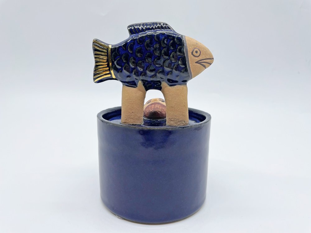 リサラーソン Lisa Larson 蓋付き小物入れ Jar with Lid man & fish 陶器 スウェーデン グスタフスベリ GUSTAVSBERG 定価￥14,300- ●