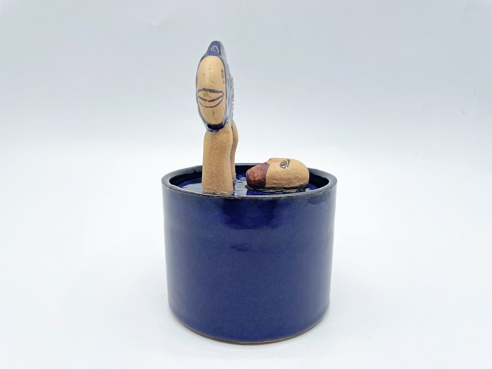 リサラーソン Lisa Larson 蓋付き小物入れ Jar with Lid man & fish 陶器 スウェーデン グスタフスベリ GUSTAVSBERG 定価￥14,300- ●
