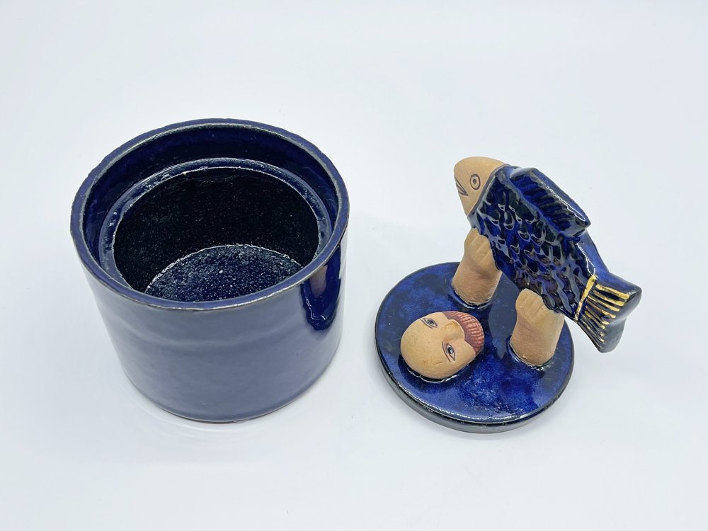 リサラーソン Lisa Larson 蓋付き小物入れ Jar with Lid man & fish 陶器 スウェーデン グスタフスベリ GUSTAVSBERG 定価￥14,300- ●