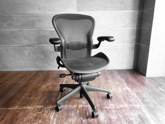 ハーマンミラー Herman Miller アーロンチェア Bサイズ ランバーサポート グラファイトベース デスクチェア フル装備 バナナクッション新品 ♪