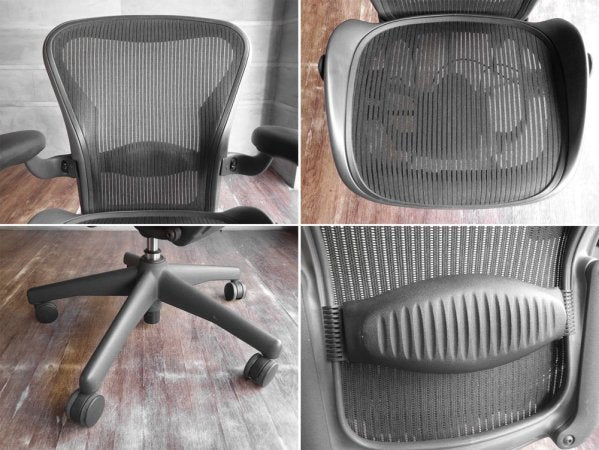 ハーマンミラー Herman Miller アーロンチェア Bサイズ ランバーサポート グラファイトベース デスクチェア フル装備 バナナクッション新品 ♪