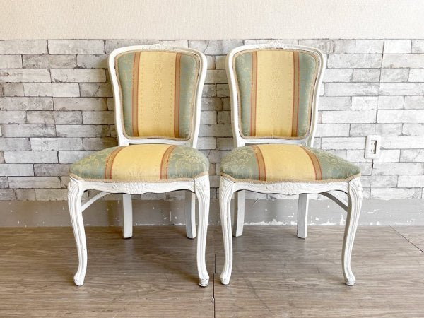 アッティカ ATTICA クラシカルデザイン ダイニングチェア ホワイトペイント 2脚セット イタリア 現状品 ●
