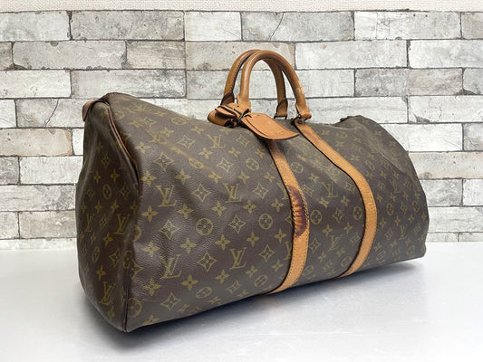 ルイヴィトン LOUIS VUITTON キーポル55 Keepall 旧タイプ モノグラム ボストンバッグ ブラウン 鍵付き 現状品 made in France ●