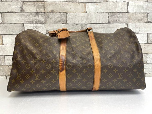 ルイヴィトン LOUIS VUITTON キーポル55 Keepall 旧タイプ モノグラム ボストンバッグ ブラウン 鍵付き 現状品 made in France ●