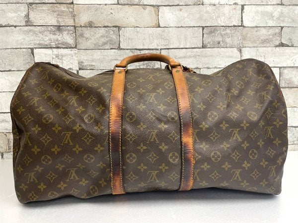 ルイヴィトン LOUIS VUITTON キーポル55 Keepall 旧タイプ モノグラム ボストンバッグ ブラウン 鍵付き 現状品 made in France ●