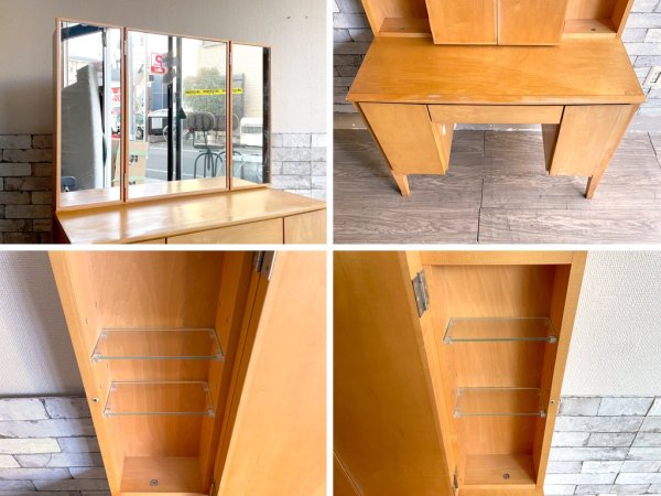 いまだ Craft Furniture IMADA 910ドレッサー3面 プレリー ドレッサー & スツール セット 鏡台 メープル材 ナチュラルデザイン ●