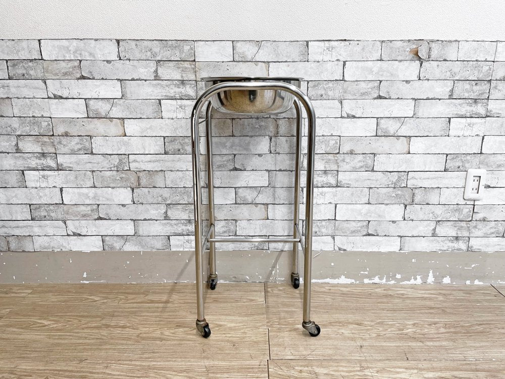 ビンテージ Vintage ステンレスボウル付 洗面器スタンド 手洗い台 ウォッシュスタンド Φ32cm キャスター付 インダストリアル ●