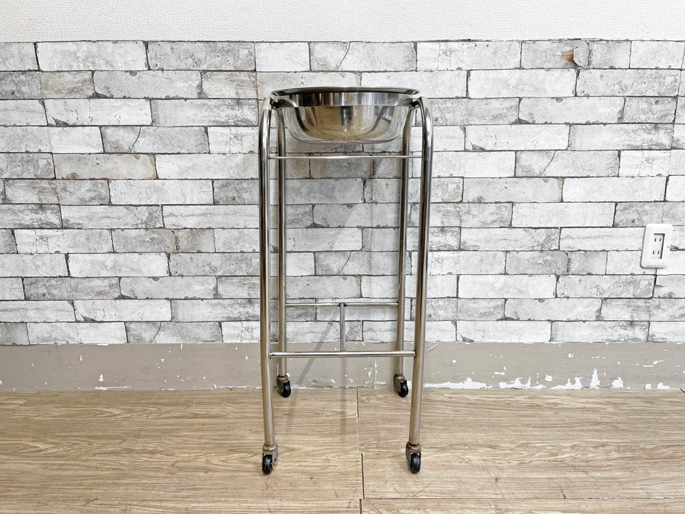 ビンテージ Vintage ステンレスボウル付 洗面器スタンド 手洗い台 ウォッシュスタンド Φ32cm キャスター付 インダストリアル ●