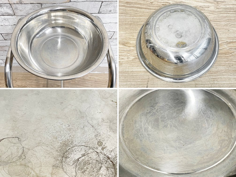 ビンテージ Vintage ステンレスボウル付 洗面器スタンド 手洗い台 ウォッシュスタンド Φ32cm キャスター付 インダストリアル ●